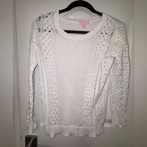 Lilly Pulitzer 100% cotton knit white sweater size medium gold anchor buttons